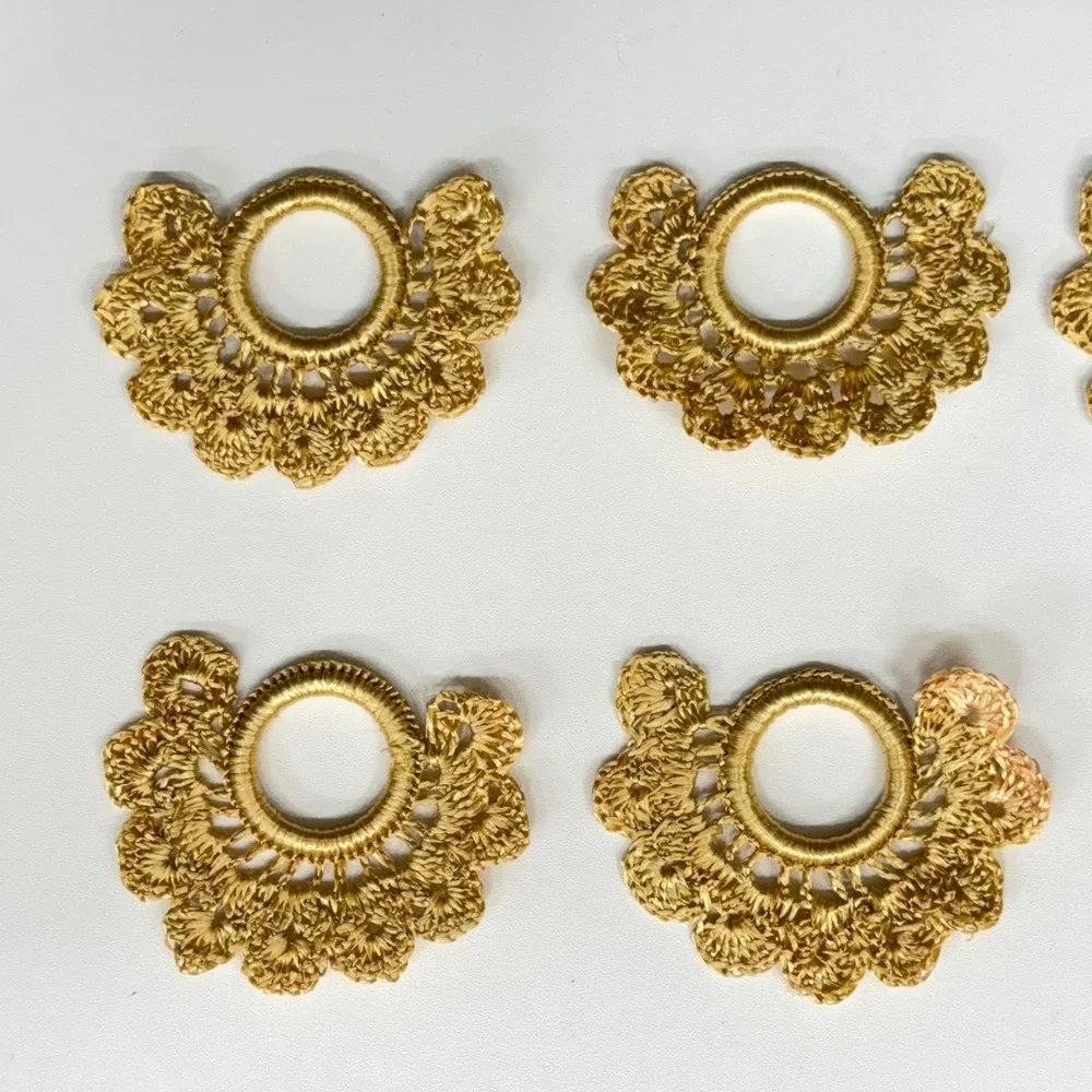 8pc Gold Crochet Lace Appliques Fan Scalloped Metallic Trim Craft Embellishments